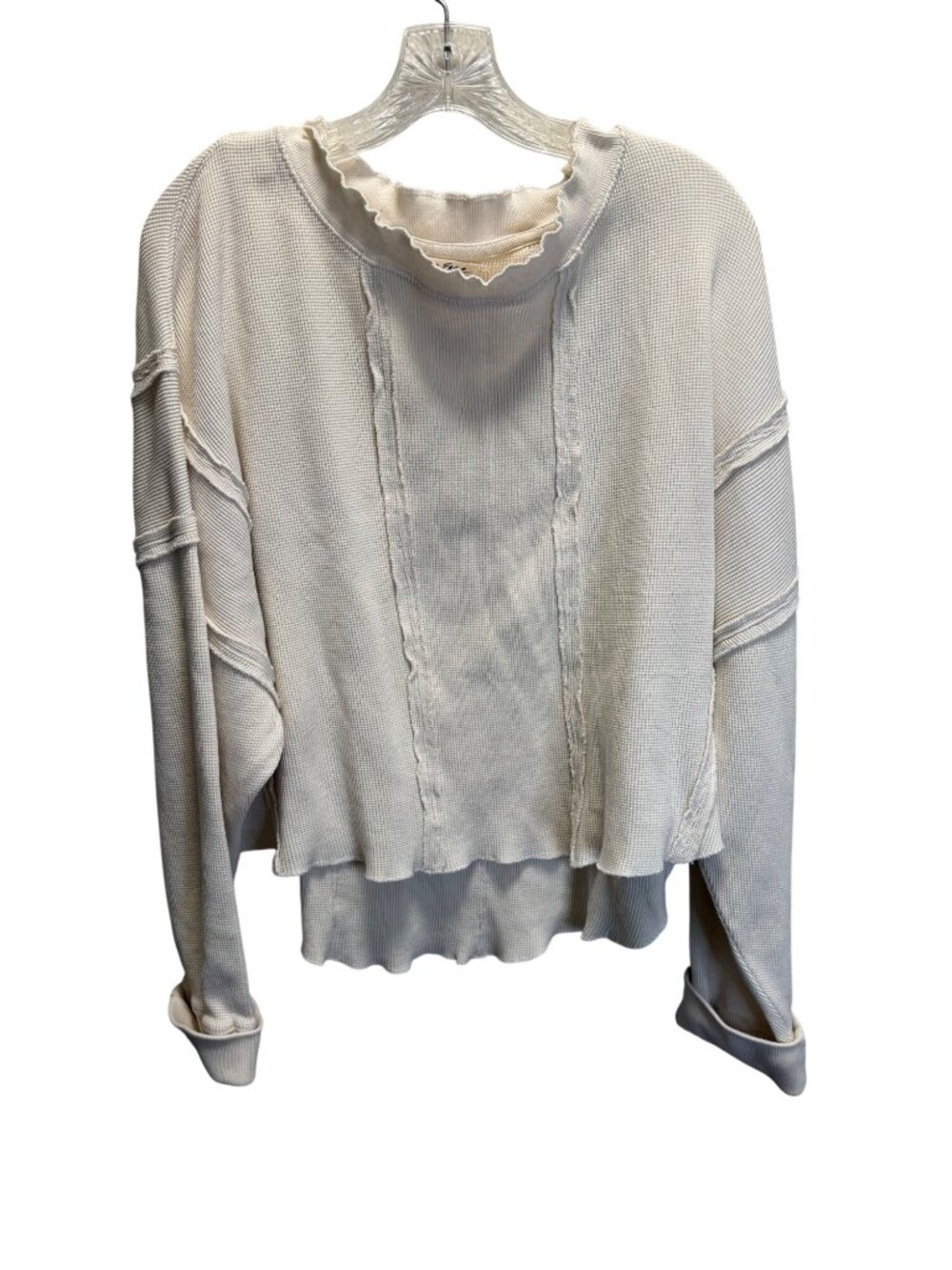 We The Free Womens Waffle Knit Long Sleeve Top Large Cream Cotton Blend Casual D